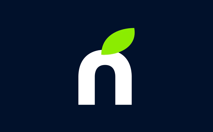 Símbolo Nutralise em branco com a folha verde, sobre fundo azul-marinho